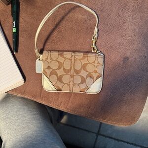 Coach Signature Jacquard Small  Wristlet Wallet with Zip Pouch